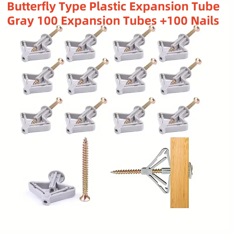 Grey Butterfly Expantube Screw for Wallexpantion 100PCS Plasterboard Fix Antirotate Drywall Stabilizer Bolt Fixings Screw Wall