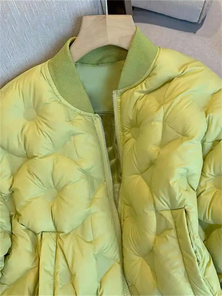 Women\'s Green Parkas Jacket Thicken Warm Zippers Padded Coat Vintage Overcoat Streetwear Korean Bread Coat 2000s Clothes Winter