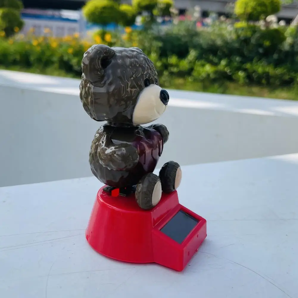 Solar Car Ornament Cute Solar Car Gift Love Bear Shaking Head Car Ornament Dashboard Decoration Solar Powered Auto Accessory