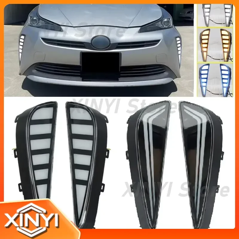 Left Right Front Bumper Fog Lights with Turn Signal Day Running Light for Toyota Prius 2019 2020 2021 2022 2023