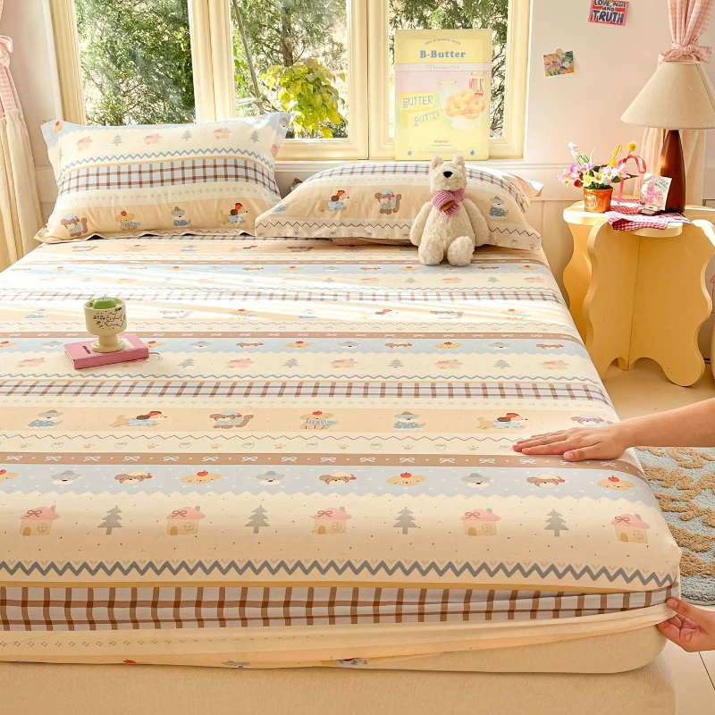 

New Spring/Summer 2026 All-cotton 12868 Printed Bed Hat Skin-friendly Cartoon Mattress Cover with A Stretchable Bedspread