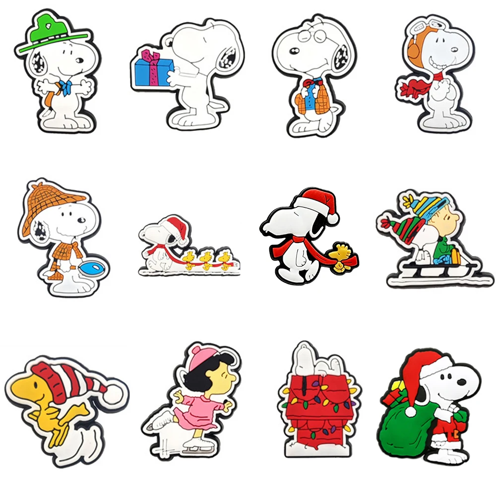 6/12/18 szt. Śliczne Snoopy na kreskówkowe amulety do butów akcesoria pasujące do butów/opaski klasyczne prezenty dla dzieci na chodaki