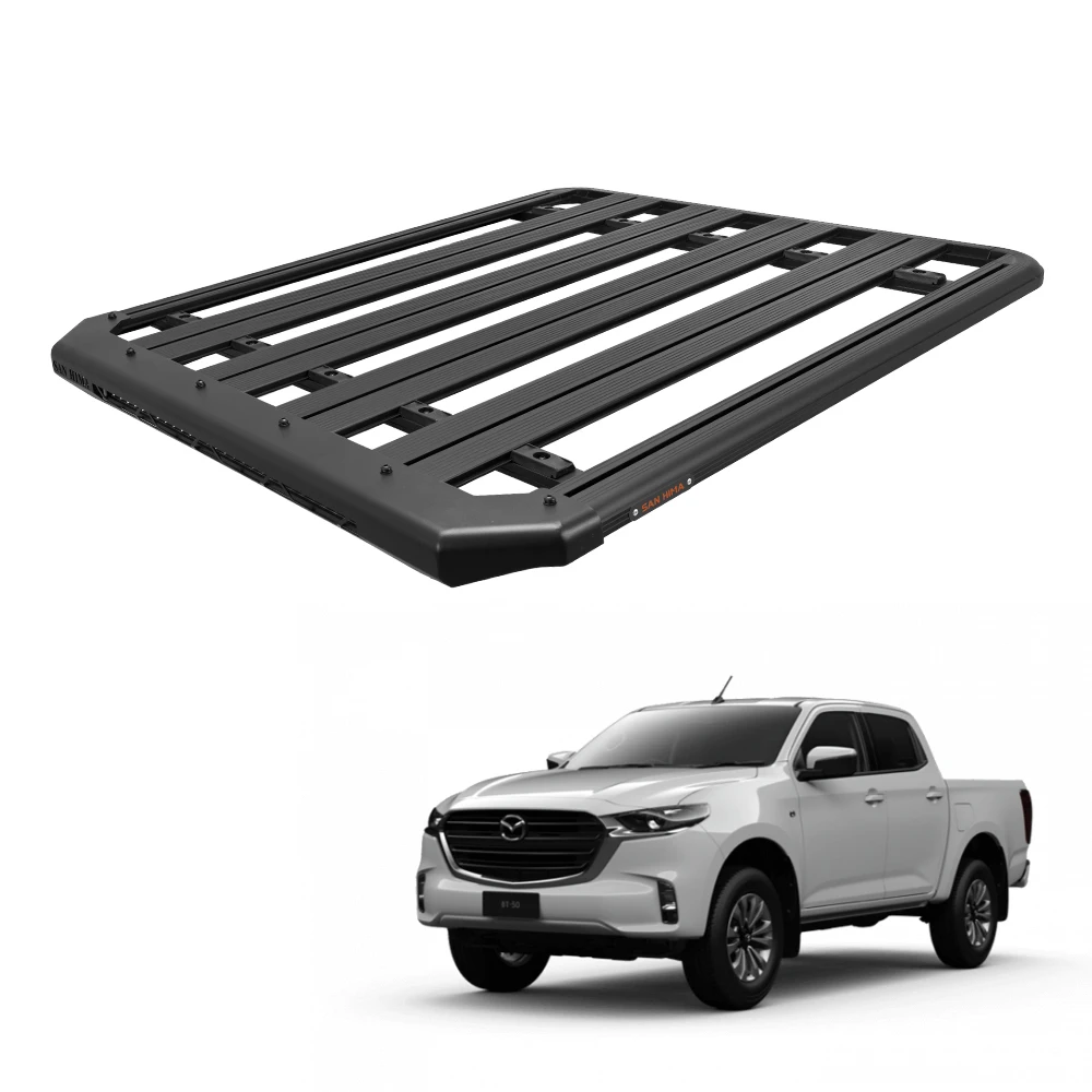 

Offroad Aluminum Car Flat Roof Rack Platform Luggage Carrier In Built 28inch LED Light Bar For Mazda BT-50 2010+