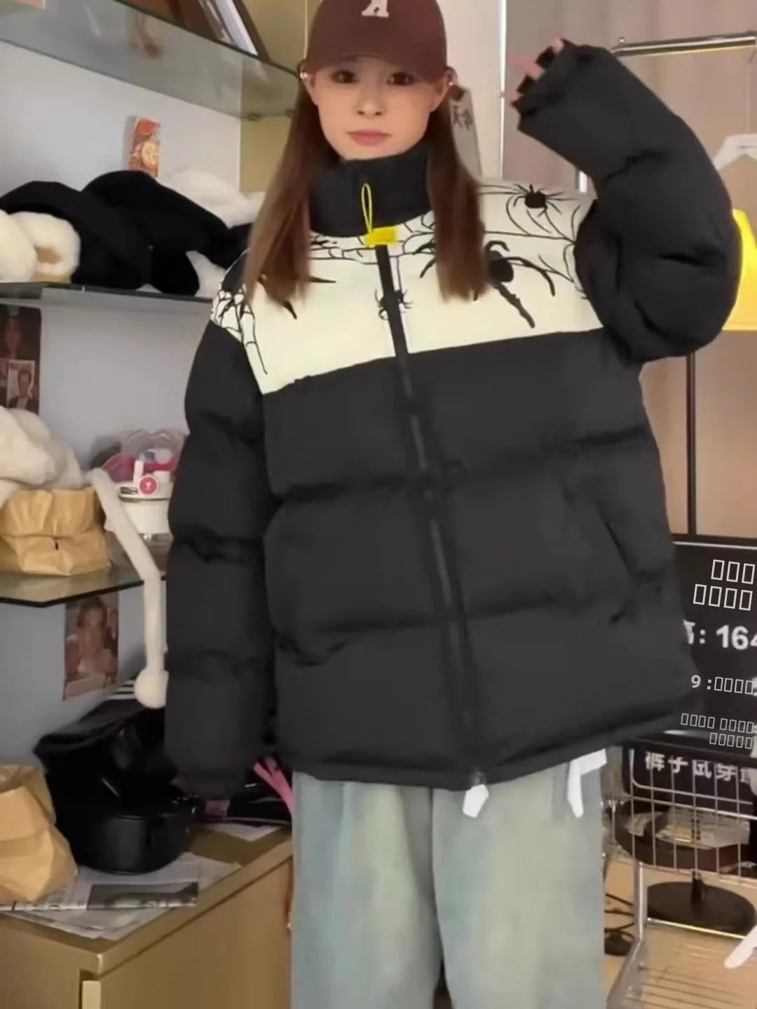 

Thiened Cotton Jaet 2024 Winter Street Sle Zipper Closure Long Sve Loose Fit ex Standing Collar Sports Warmth Co...