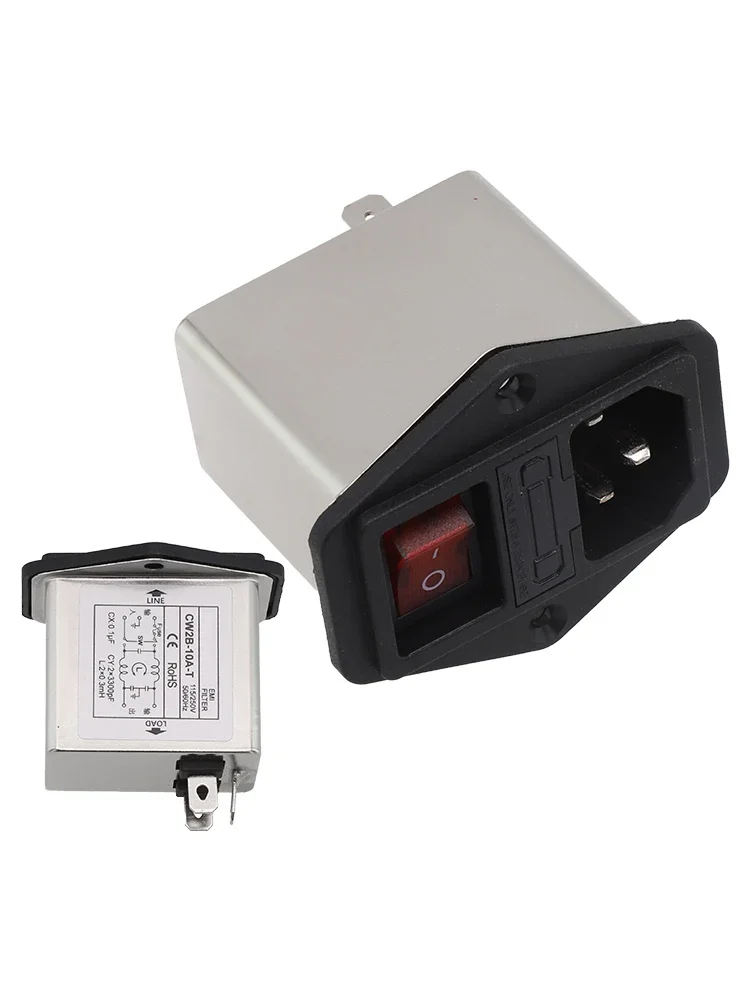 IEC Socket Type Power Filter CW2C-3A-T,CW2B-6A-T,CW2B-10A-T,CW2C-6A-T,CW2B-3A-T,CW2C-10A-T With Light Safety Switch For Lighting