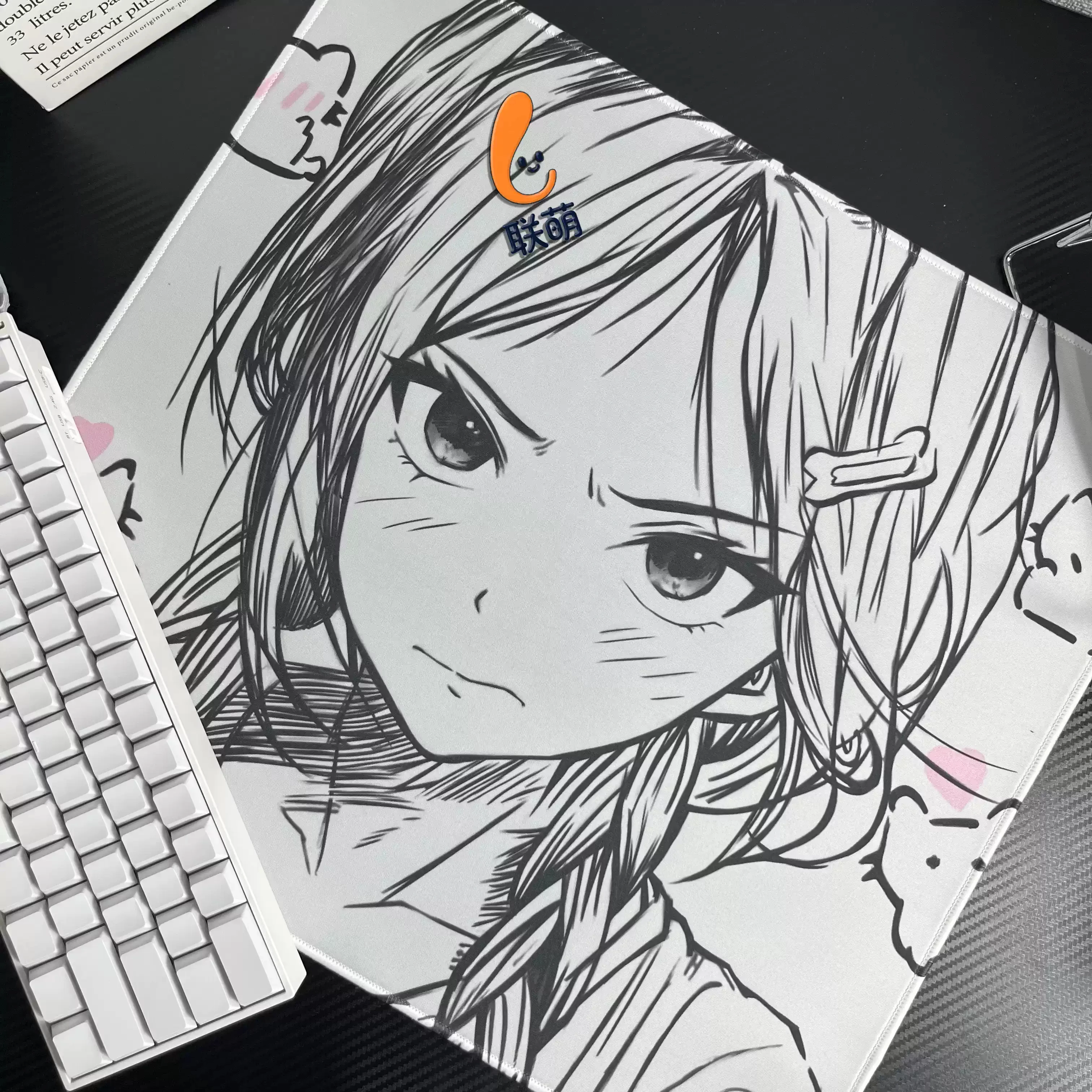 Black White Line Girl Large Mouse Pad E-Sports Peripheral Desktop Mat Anti-slip Rubber Stitched Edge Gaming Mouse Pad for CS LOL