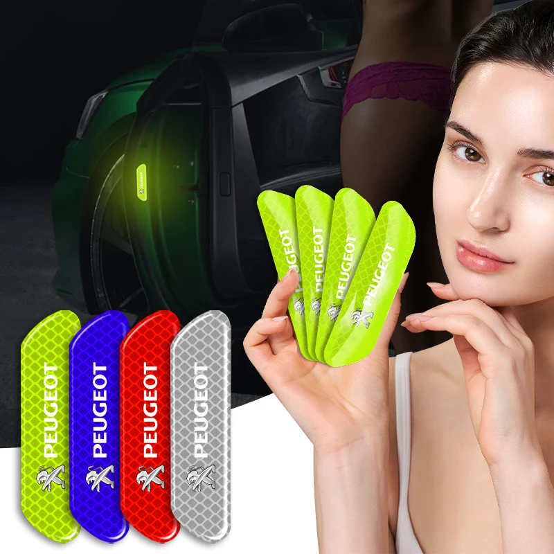 

4PCS Car Reflective Strips Warning Stickers for Peugeot 406 408 607 2008 206 308 307 208 207 3008 508 407 301 306 Car Styling