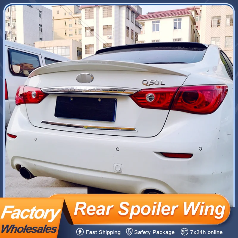 

For Infiniti Q50 2014 15 16 17 18 19 20 21 Rear Trunk Lid Ducktail Lip Spoiler Wing ABS Plastic Material Black Carbon Color Part