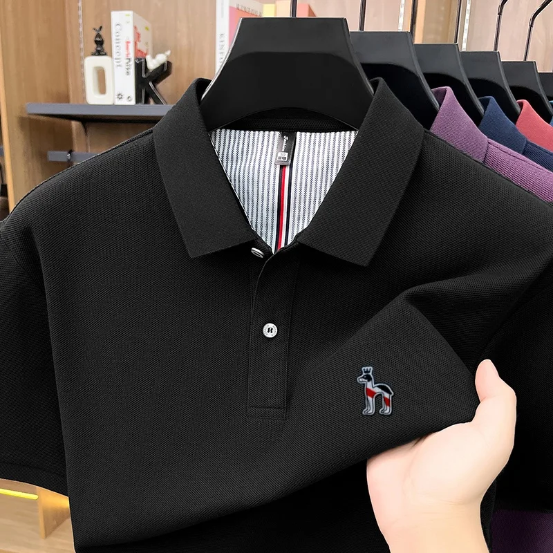 100% pure cotton short sleeve polo shirt high-end brand cartoon dog embossed men's T-shirt summer comfort new Korean casual top