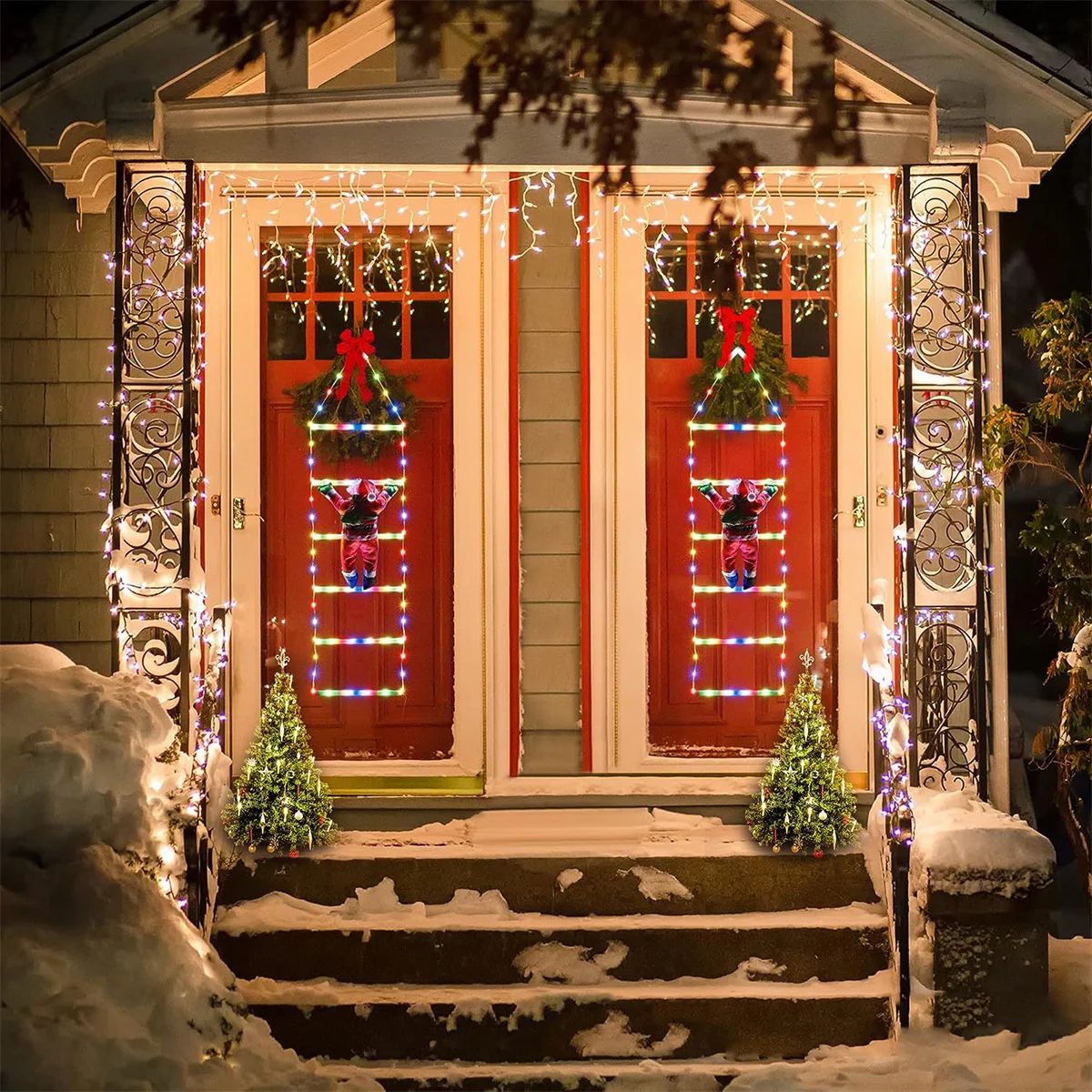 أضواء سلسلة سلم سانتا كلوز - 8 أوضاع إضاءة USB، ضوء عيد الميلاد الجنية مناسب لتزيين العطلات الداخلية/الخارجية، لكل