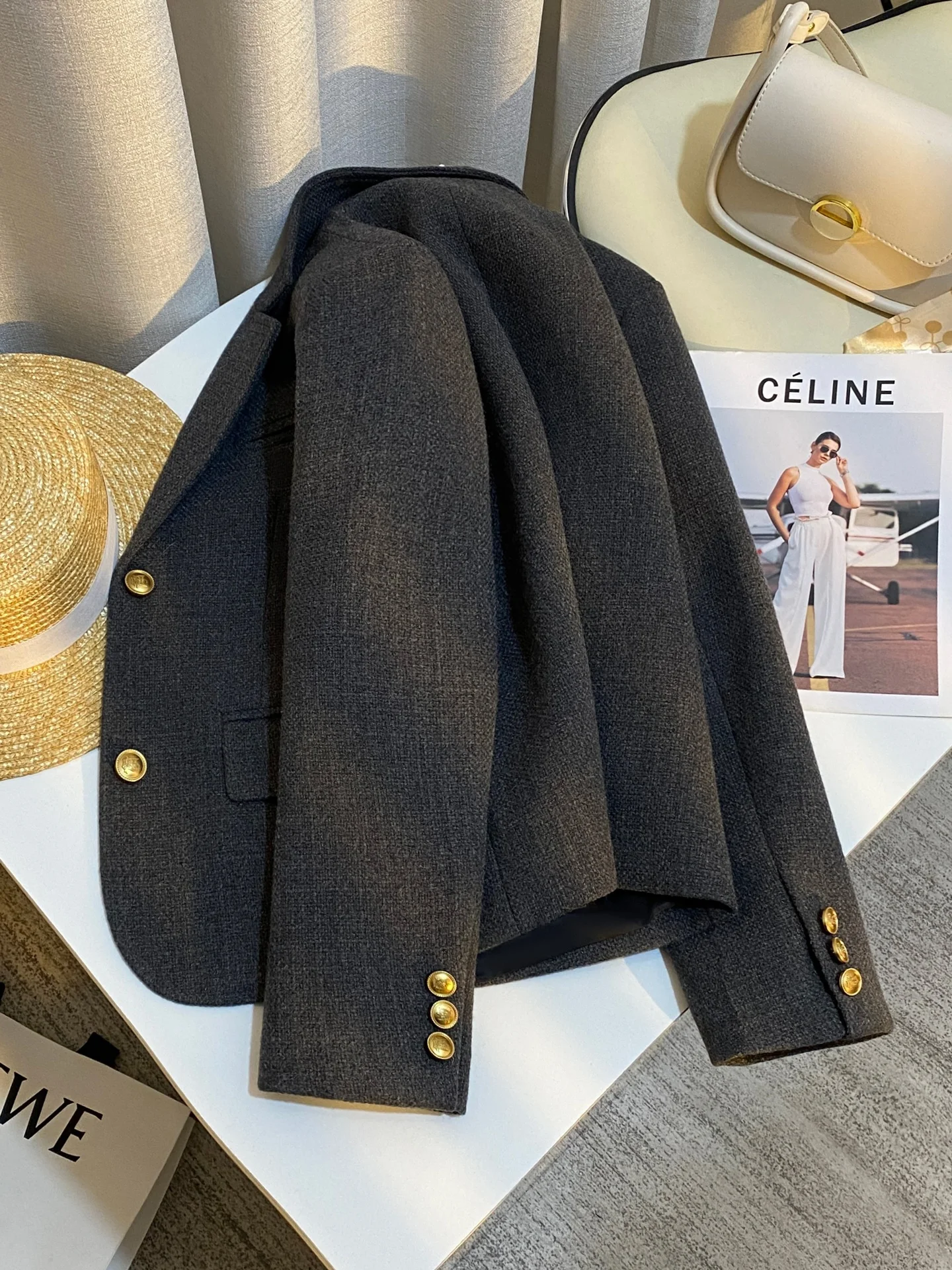 

ay Faionable Ele Woolen Suit Jaet Women's Spring 2026 New High-End Sli Casual Straight Cut Long Sve Coat