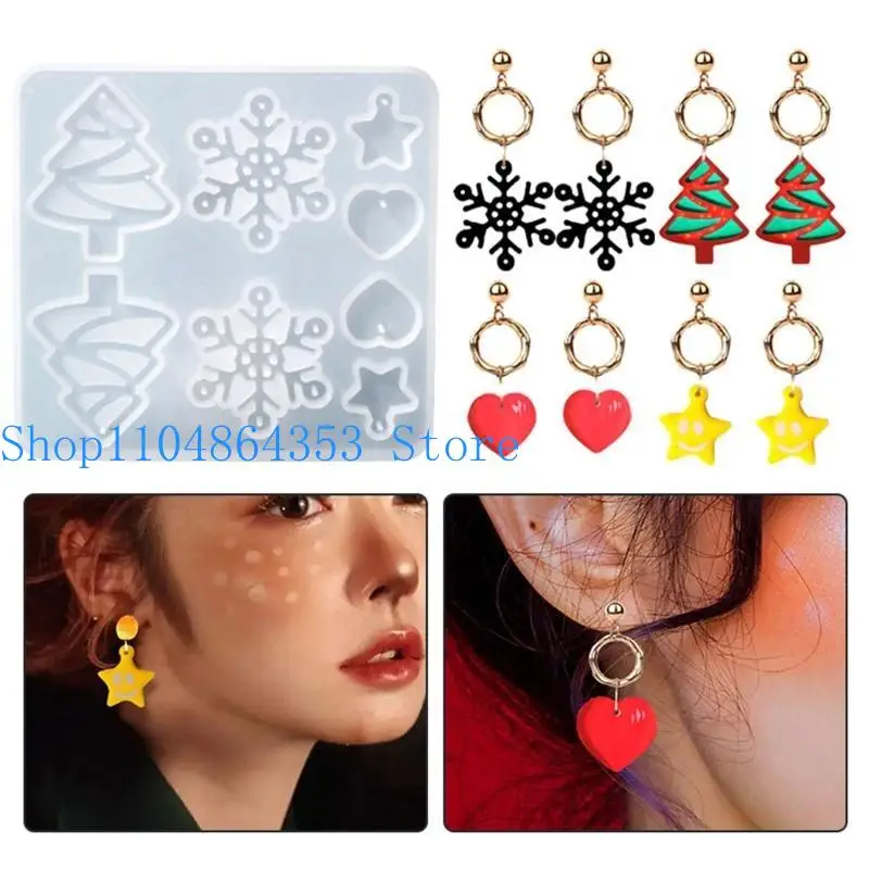

652F Star Heart Christmas Tree Earring Mold for Key Pendant Silicone Mold Jewelry Tool for Epoxy Resin Casting Jewelry Making