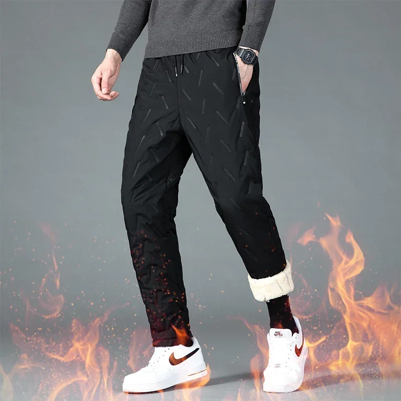 

Feather Trendy Winter High-quality Thick Cotton Pants with High Elasticity Breathability Men Comfortable Warm Casual Pants Keep