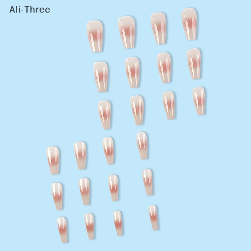 24 قطعة من الأظافر الوردية المزيفة اضغط على تصميمات الأظافر نصائح فنية طويلة ملصقات عصا كاذبة مجموعة قابلة لإعادة الاستخدام من الأكريليك الاصطناعي #5
