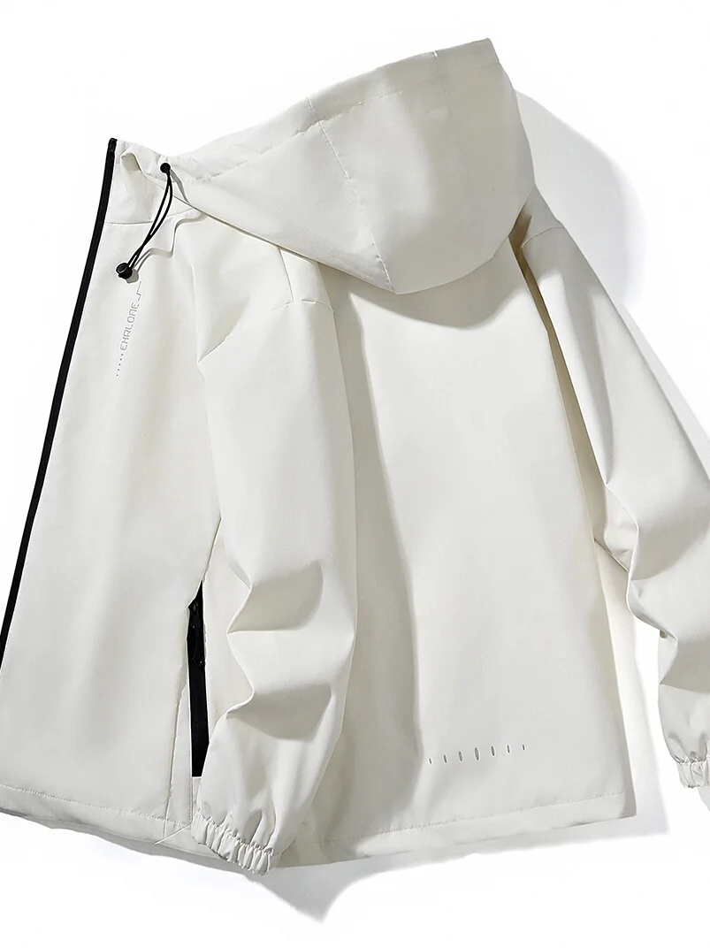 

Весенне-осенняя мужская повседневная куртка свободного кроя с тонким капюшоном, модная универсальная полиэфирная ткань, длинная све, дышащая молния...