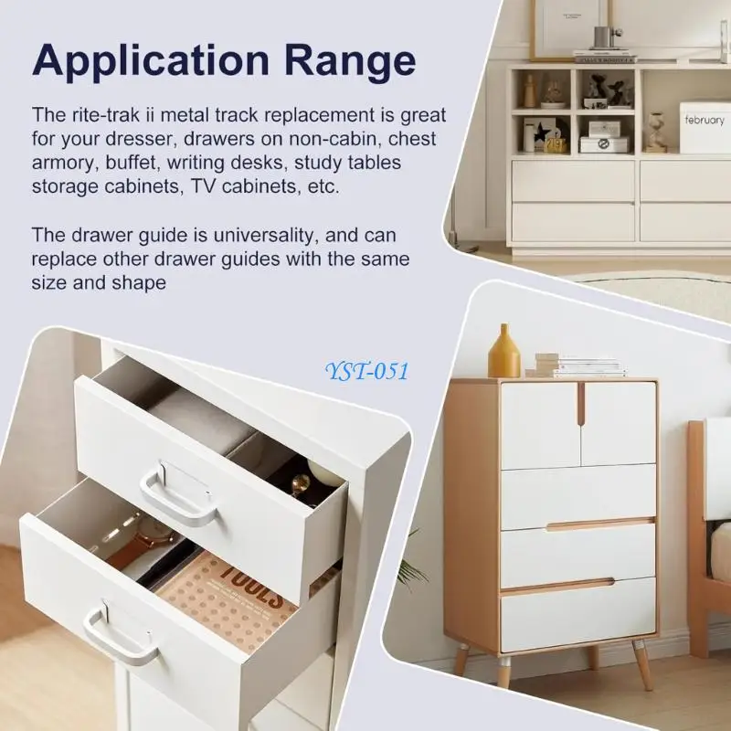 

E15A 5pcs Drawer Slides with Metal Backing & Screws for Dresser & Nightstand Drawers