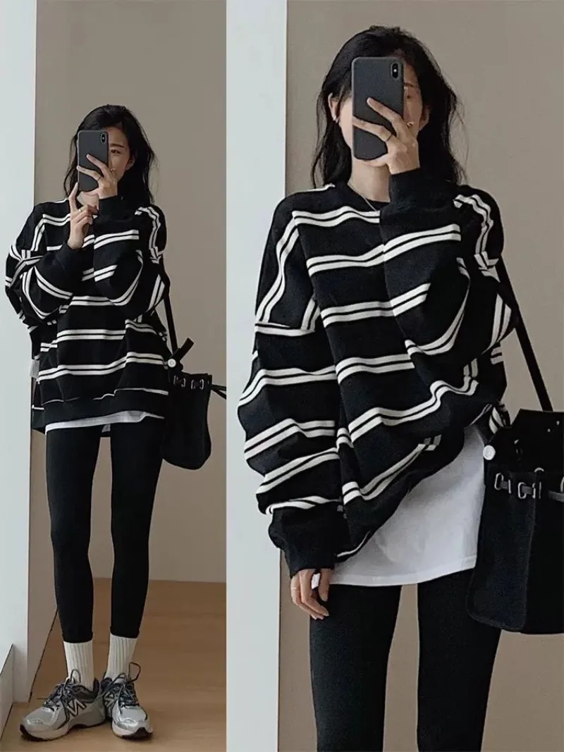 Maglione dolcevita stile donna a righe autunno e inverno Ulzzang moda donna studenti Harajuku Pullover da donna morbido Chic