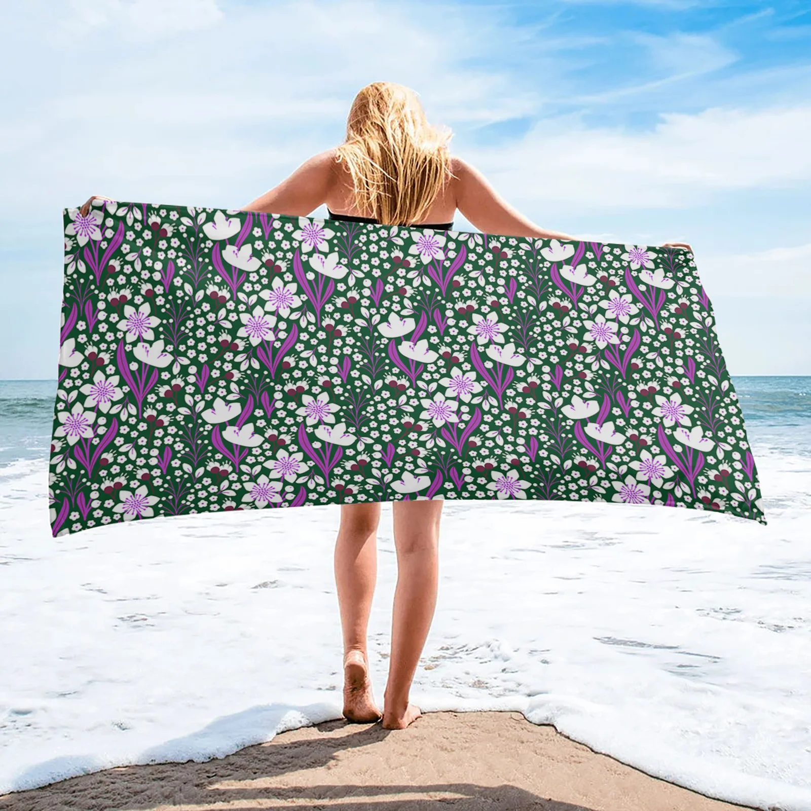 Flower And Leaf Stacking Quick Dry Microfiber Bath Towel Beach Blanket For Adults Kids Outdoor Picnic Blanket