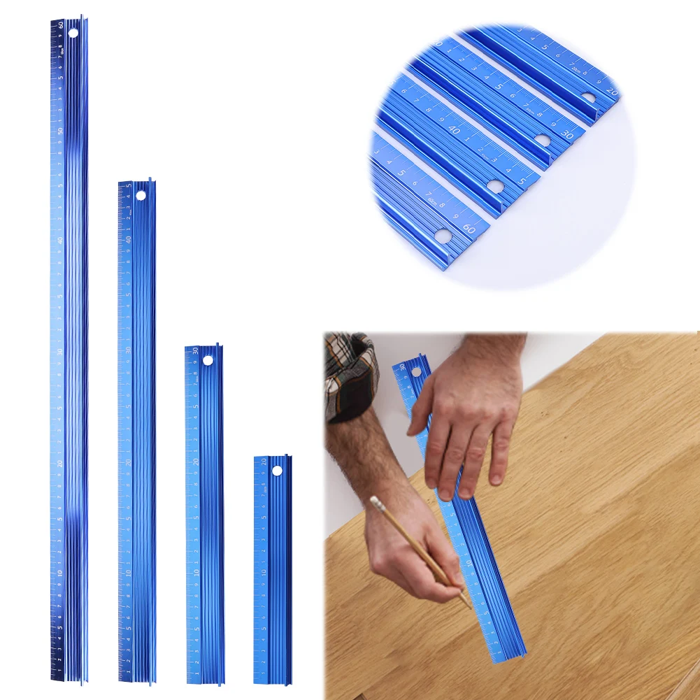 20CM 30CM 45CM 60CM L-Type Cutting Ruler Straight Edge Ruler Non Slip Aluminum Alloy Straight Scale Ruler for Length Measurement