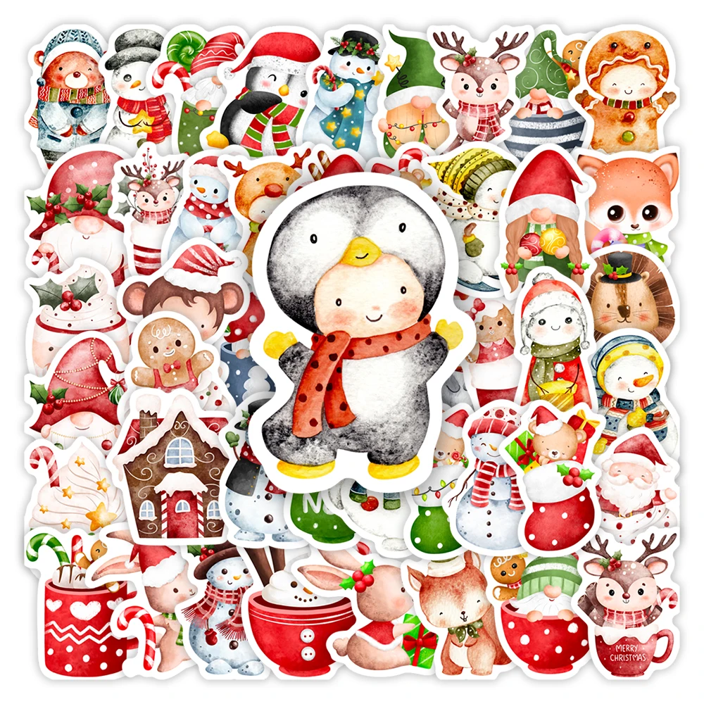 

Cute Cartoon Christmas Stickers Santa Snowman Moose DIY Gifts Toys Waterproof Decals for Scrapbooking Laptops Phones Decorative