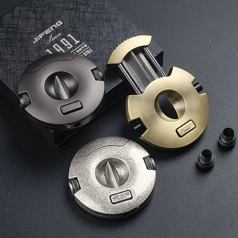 

Emboss Cigar Cutter V Cut Built In 2 Sizes Cigar Drill Luxury Cigar Smoking Accessories Guillotine Metal Scissors Men's Gift