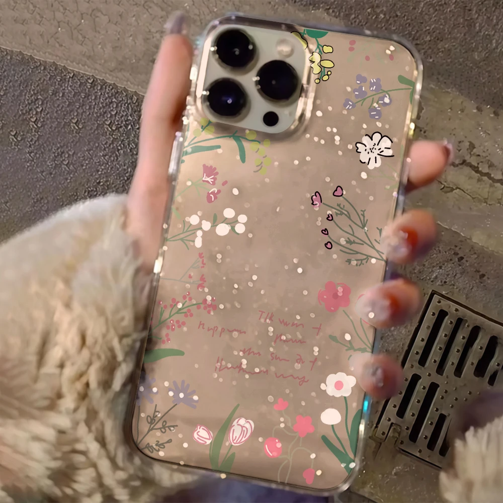 Luxury Tulips Flowers Clear Glitter Phone Case For iPhone 17 15 13 16 12 11 14 Pro Max 17 Air XR X 16e Cases Shockproof Cover view 4