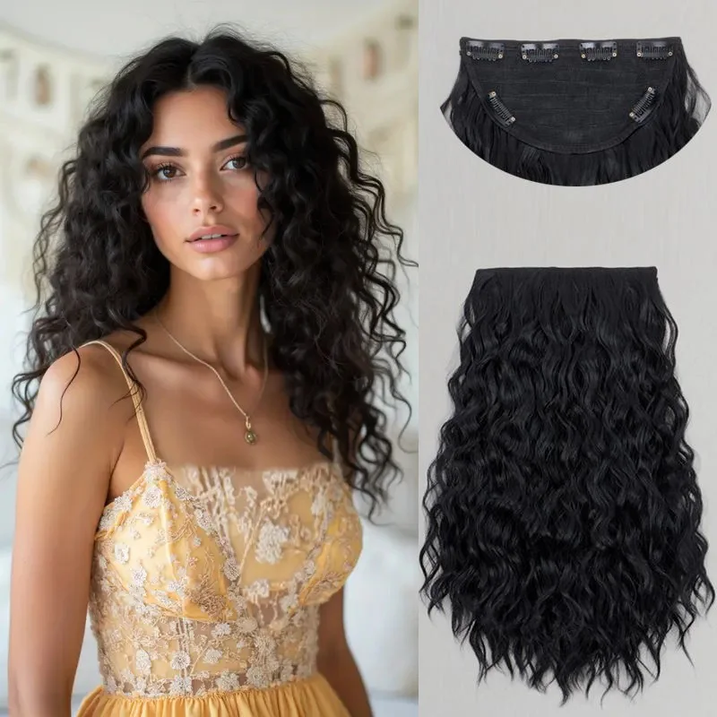 18Inch Synthetic One Piece 6 Clips Short Wavy Curly Clip-In Hair Extension Invisible Fulffy Black Brown Hairpiece for Women
