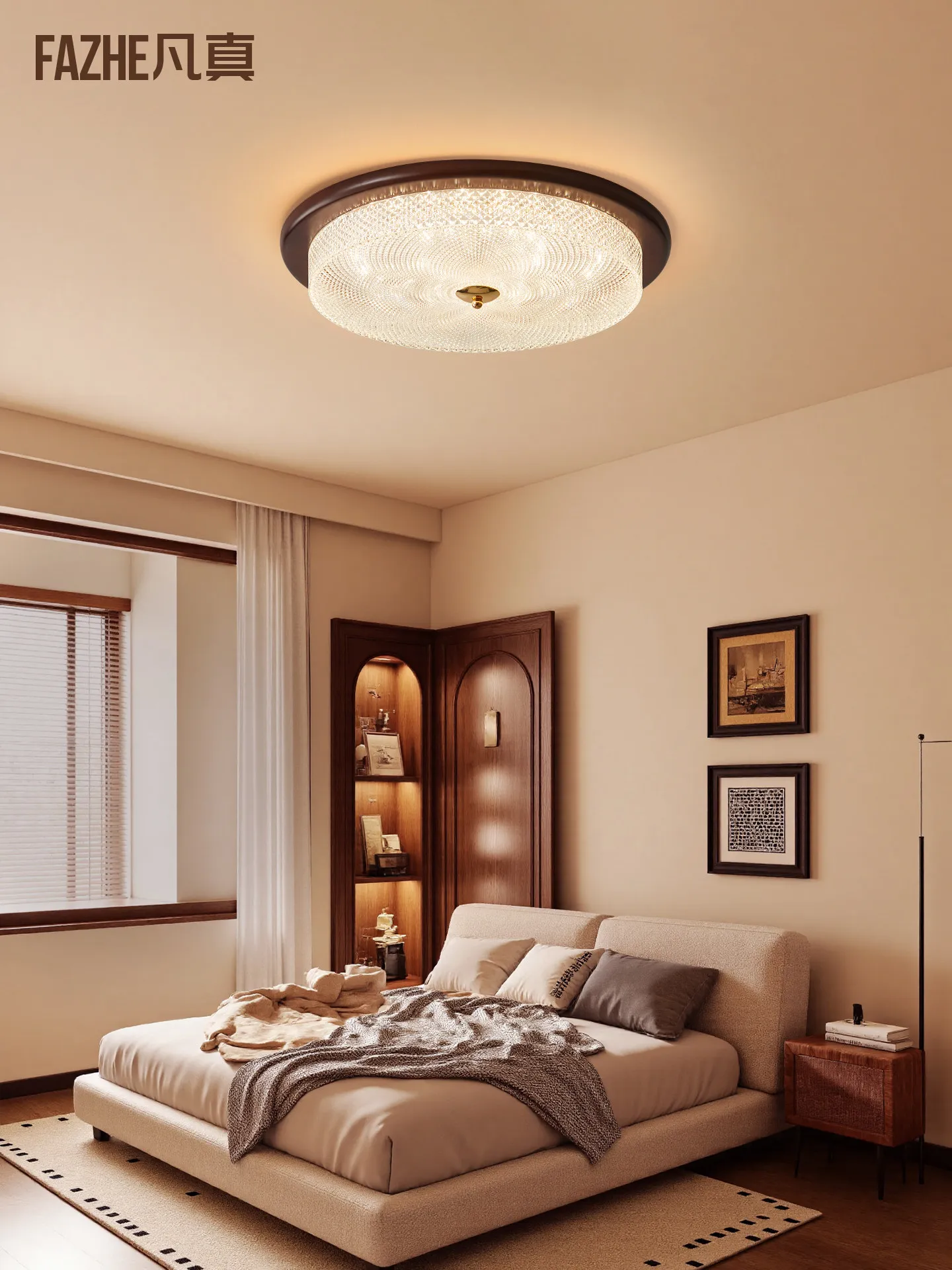 Medieval Style Bedroom Ceiling Light, High-end Simple American Retro Walnut Home Super Bright Eye Protection Study Light