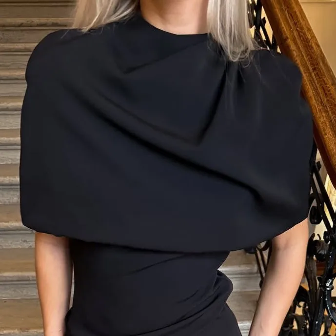 Poncho For Woman Black Cape Pullover Cape Top Sleeveless Red Cape Blouse Elegant Evening Cape Cover Asymmetrical Drape Shoulder
