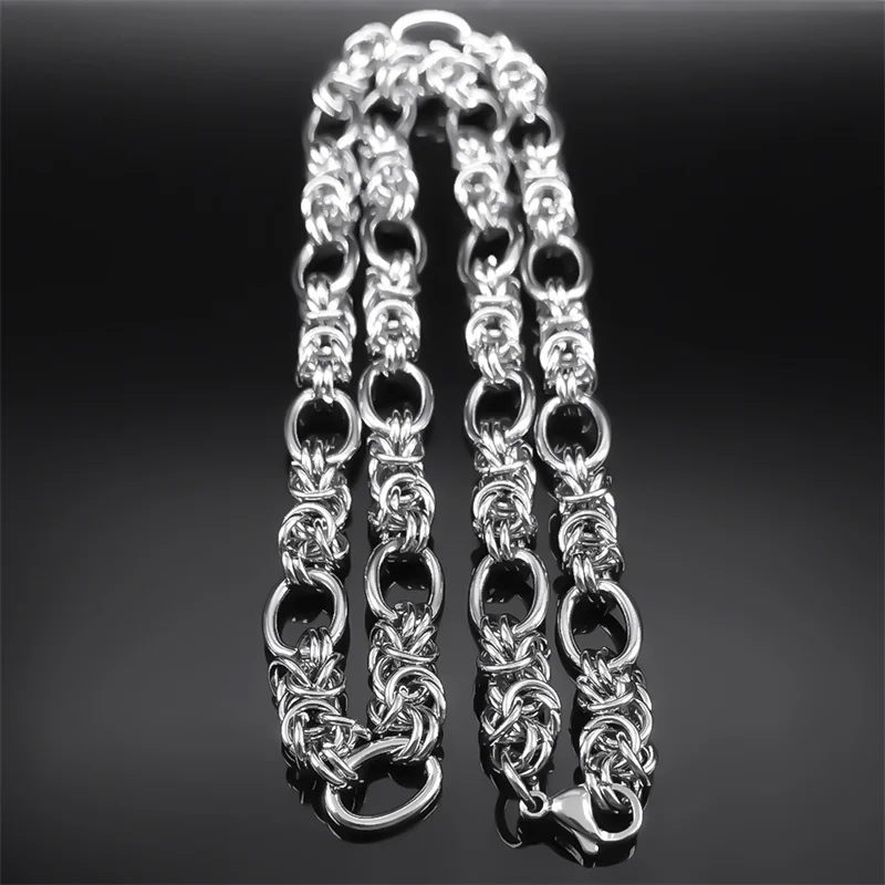 Trendy Stainless Steel Woven Lantern Byzantine Chain Necklace for Women Men Silver Color Punk Male Link Chains Jewelry collares