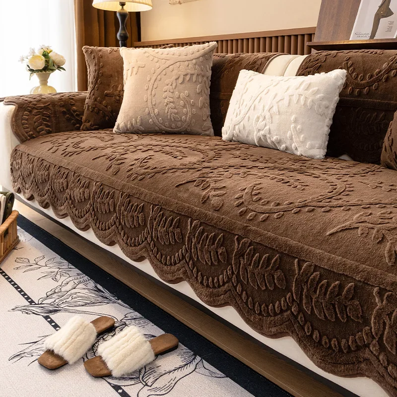 

Утолщенный плюшевый коврик для диванов, нескользящие жаккардовые чехлы для диванов для гостиной, роскошный чехол для дивана во французском стиле, защита для мебели