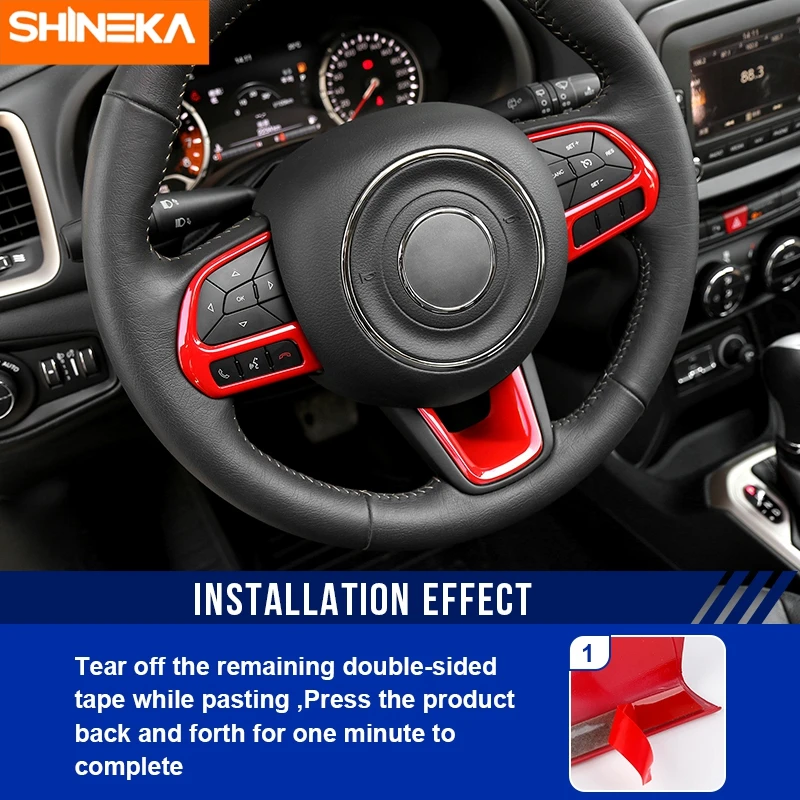 SHINEKA ABS Car Steering Wheel Decoration Cover Trim For Jeep Compass 2017-2020 For Jeep Renegade 2015 Up Interior Accessories