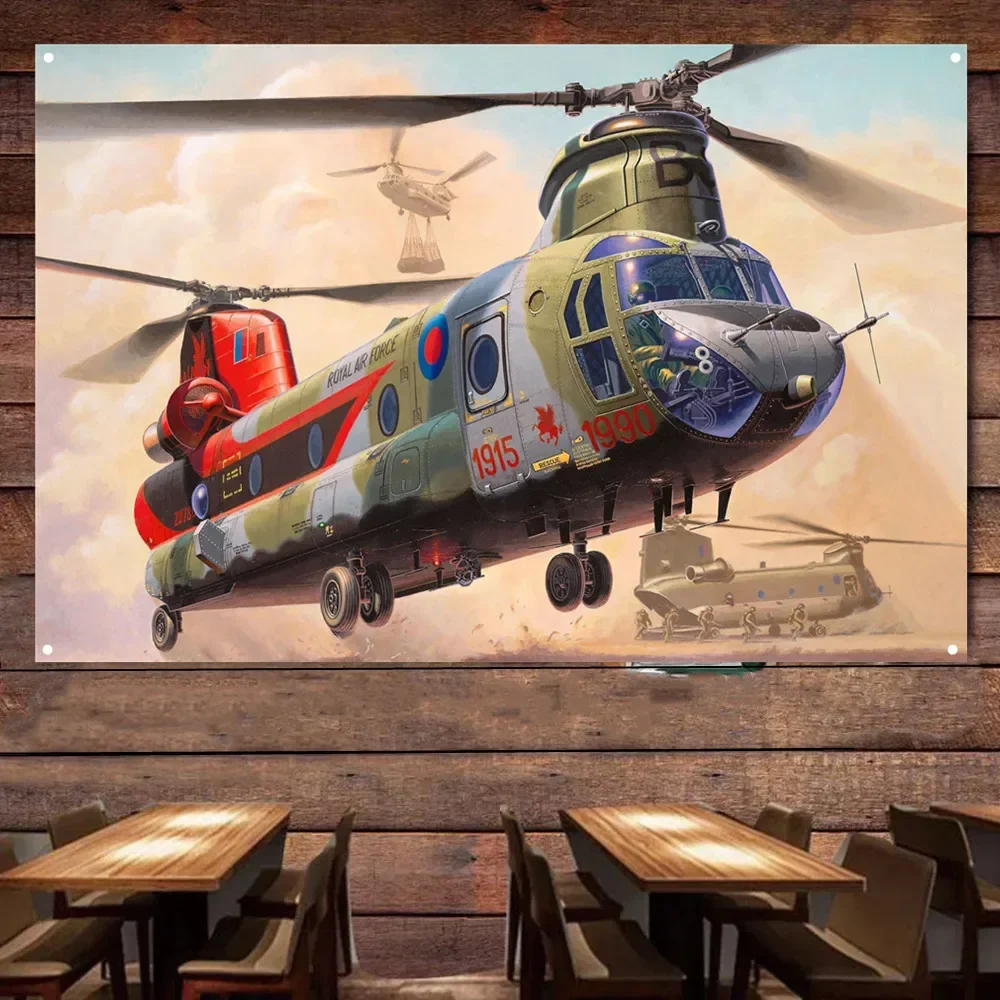 Chinook HC.Mk.1Transport Helicopter Poster Banner - Collectible Military Art Works Gift By Army Fans - Aviation Art Decor Flag