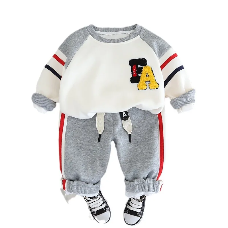 Spring Autumn Kids Boys 2PCS Clothes Set Cotton Striped Letter Pullovers Elastic Waist Pants Suit Toddler Boys Outfits