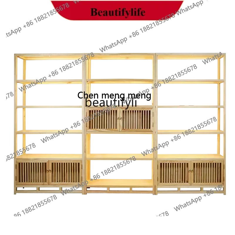 D178  New Chinese Style Shelf Solid Wood Duobao Pavilion Zen Simple Antique Shelf Pine Display Cabinet Tea Partition Wall with L