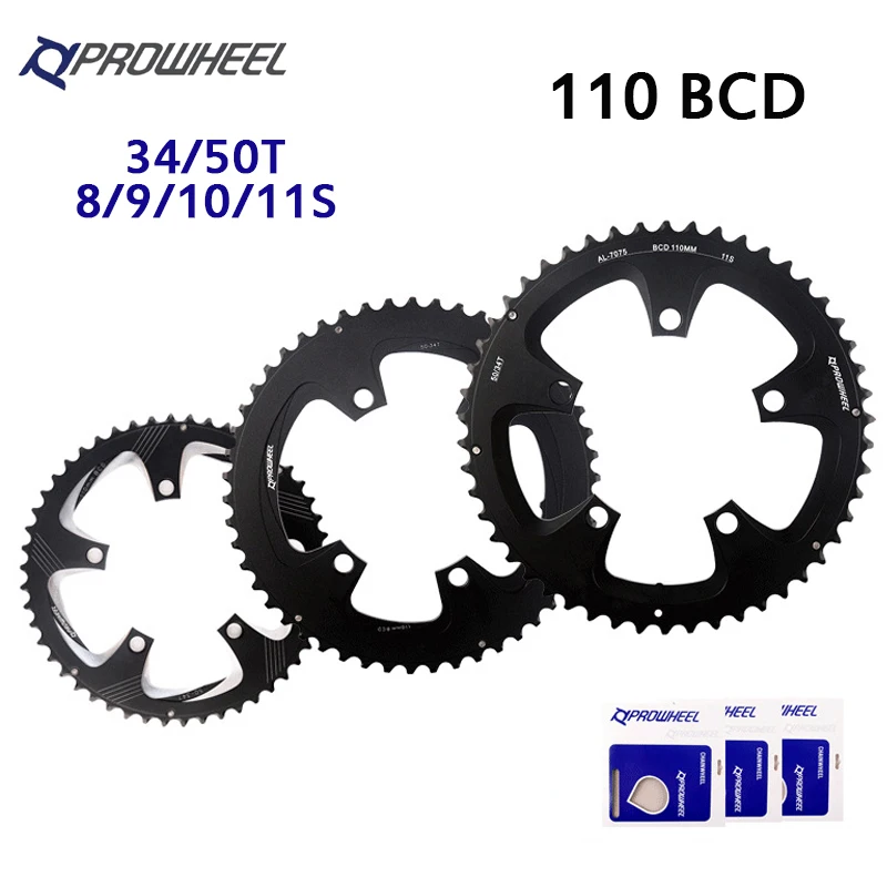 PROWHEEL 110BCD Chainring 34T 50T Road Bike Chainring 9/10/11 Speed Double Speed 110 BCD Bicycle Chainwheel Bike Part