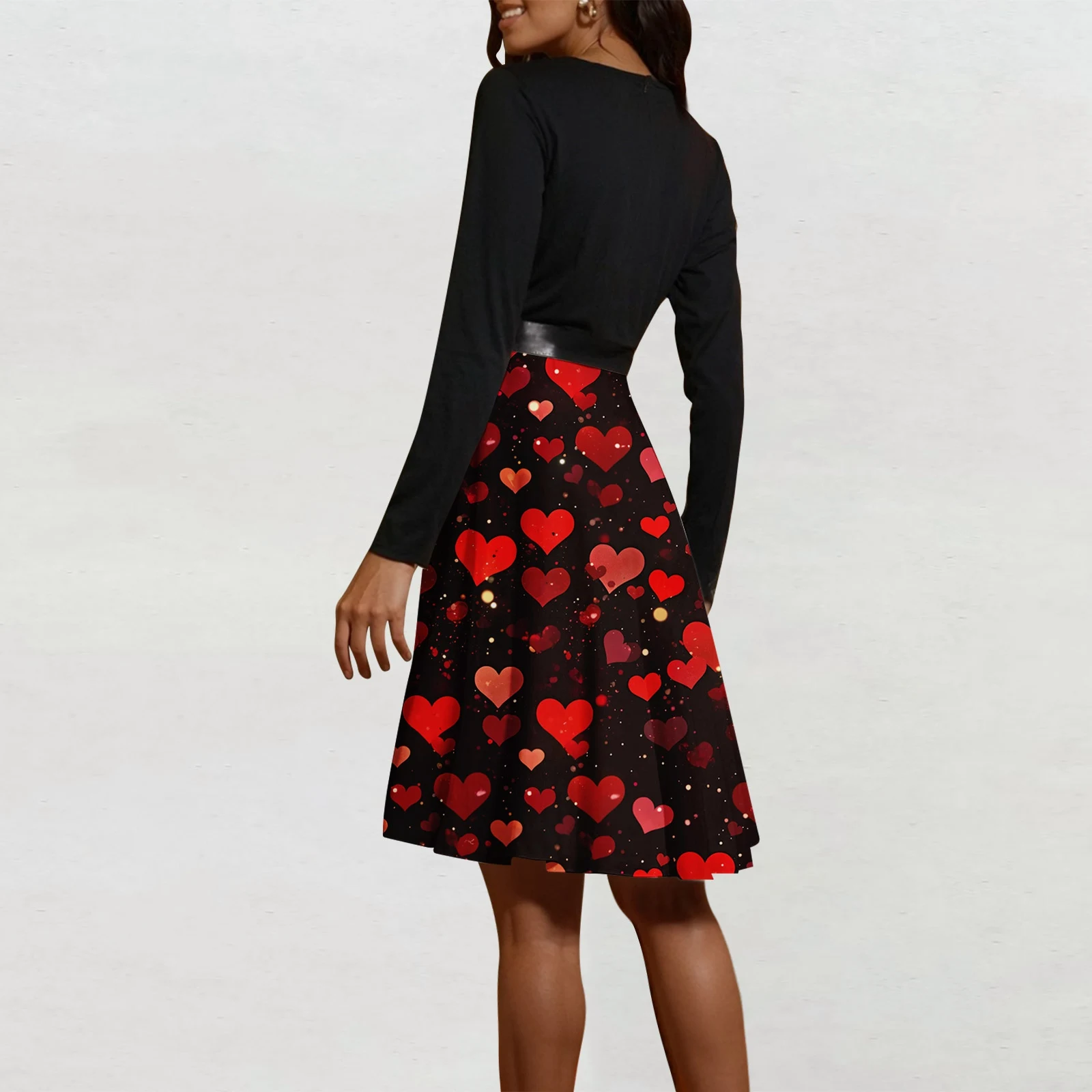 Dresses Heart-Print Dress Women Long-Sleeve Vintage A-Line Midi Dress Date Party Wedding Anniversary Evening 2026 Fashionable