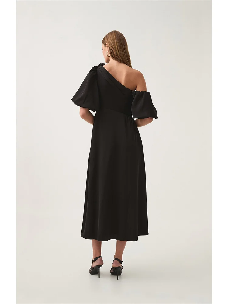 Robe de Soirée Trapèze Asymétrique pour Femme, Tenue Élégante, Dos aux, Fermeture Éclair, Longueur Rinçage, Manches Volantes, Nouvelle Collection