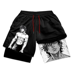 Anime Baki Hanma Gym Workout Shorts for Men Athletic Quick Dry 2 in 1 Compression Shorts Cosplay Costume