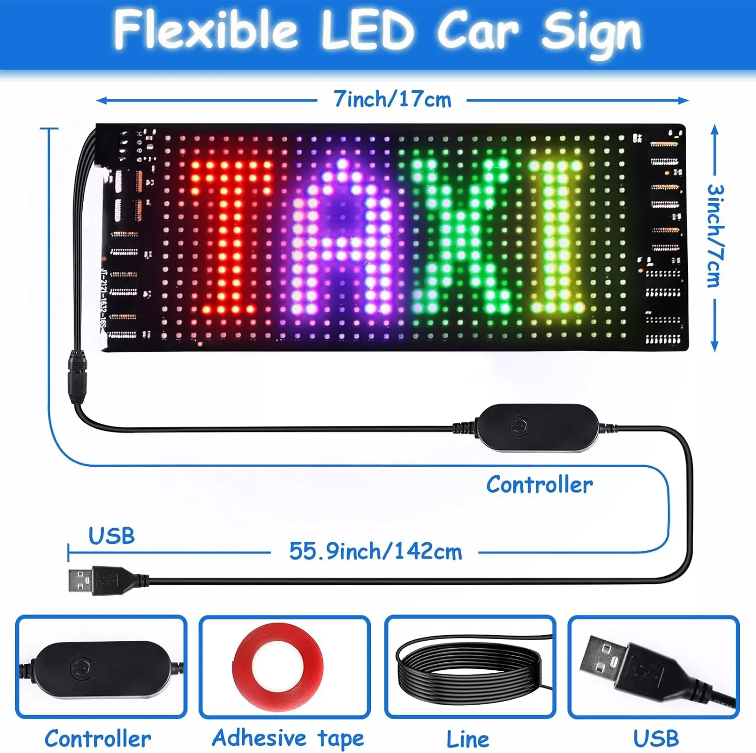 LED Bright Flexible Uber Sign, Advertising LED Sign Animation Programmable, LED Car Sign, Controlled by Bluetooth App