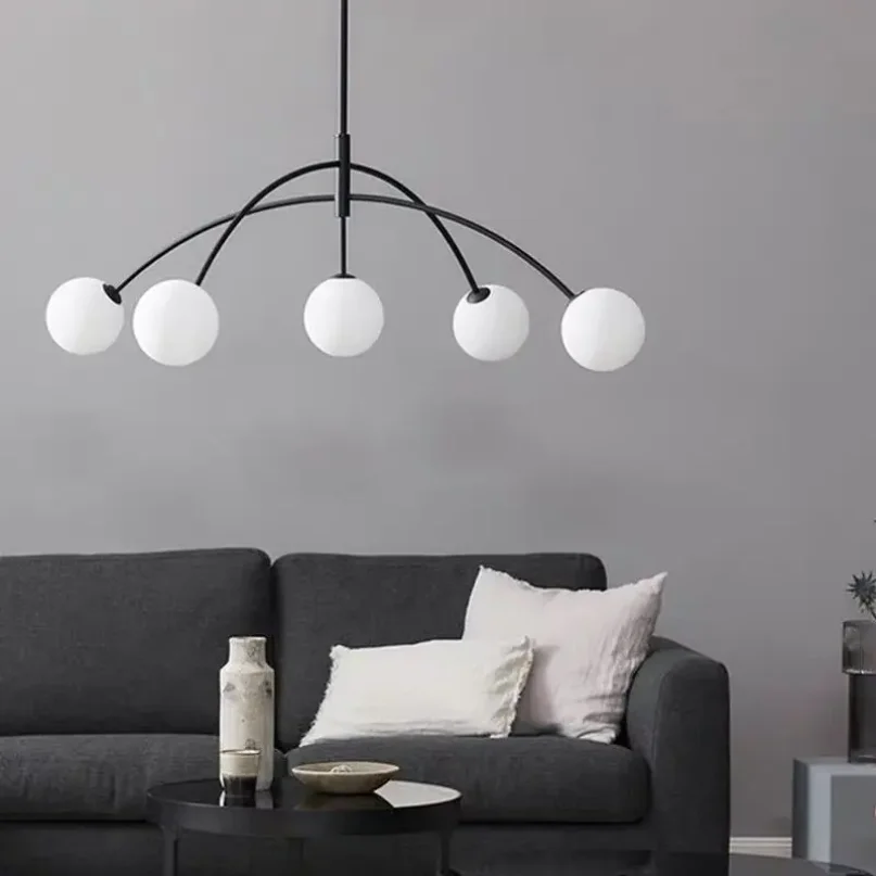 

Modern Milk Glass Ball Pendant Light Magic Bean Glass Ball Hanging Lamps for Living Dining Room Suspension Lighting Chandeliers