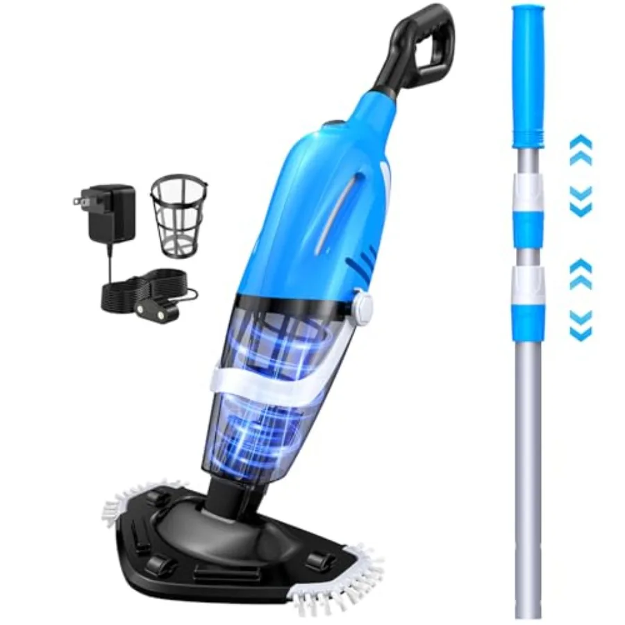 

Above Ground Pool Vacuum with Telescopic Pole, ABS Plastic, Blue, 80Mins Runtime 18.5 GPM Suction Power for Pools, Hot Tubs, Sp