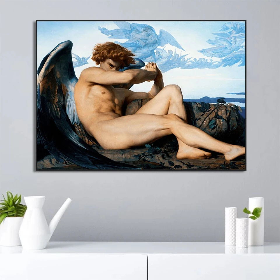 The Creation of Adam By Michelangelo Fallen Angel Canvas Painting Posters Prints Wall Art Pictures Living Room Home Decor