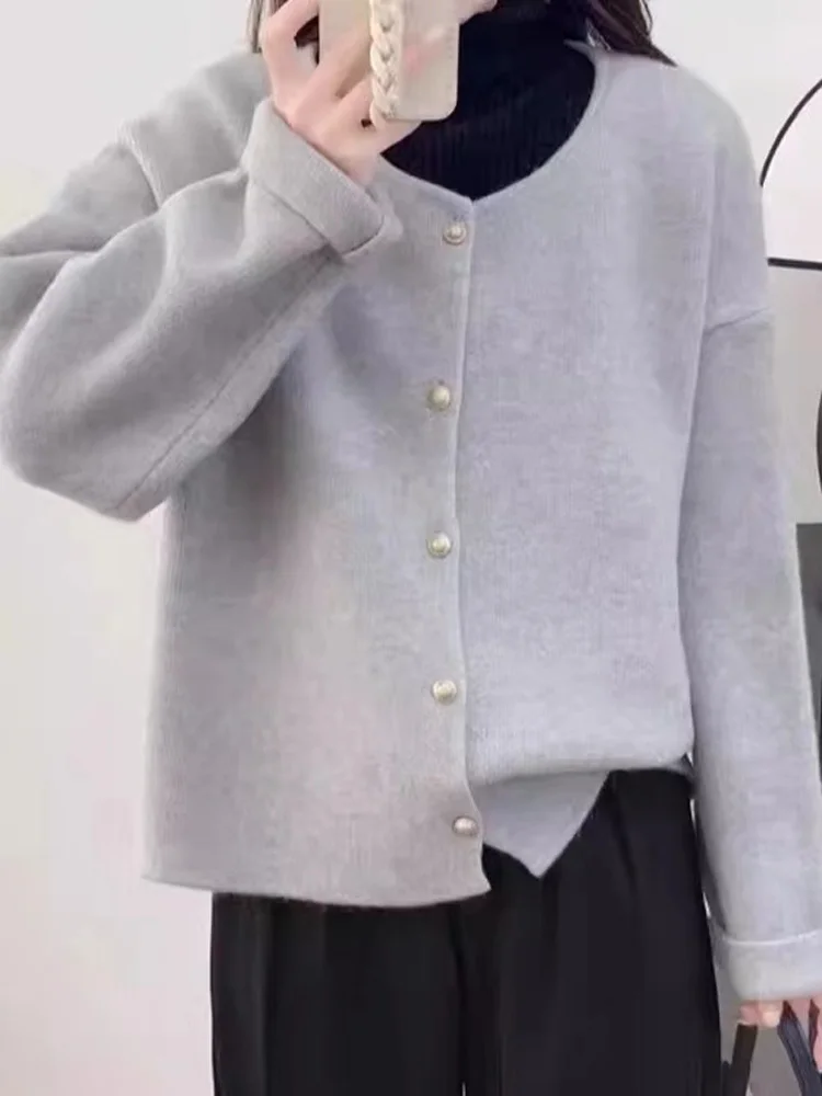 موضة جديدة واحدة الصدر سترة سترة المرأة الخريف الشتاء طويلة الأكمام المرأة البلوزات معطف أبلى فضفاض غير رسمي #3