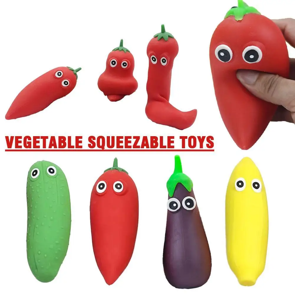 Divertidos Juguetes Blandos de Verduras, Lindos Juguetes Sensoriales Antiestrés con Forma de Pimiento y Berenjena para Niños y Adultos, Ideales para Fiestas