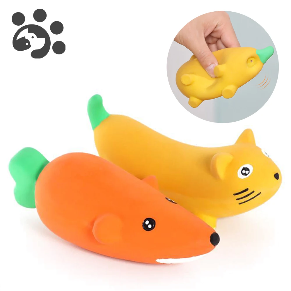 Fruit Shape Chew Dog Toys Banana Carrot Pet Interactive Squeak Toy Latex Soft Chew Toy for Small Large Dogs Cats Pet Accessories