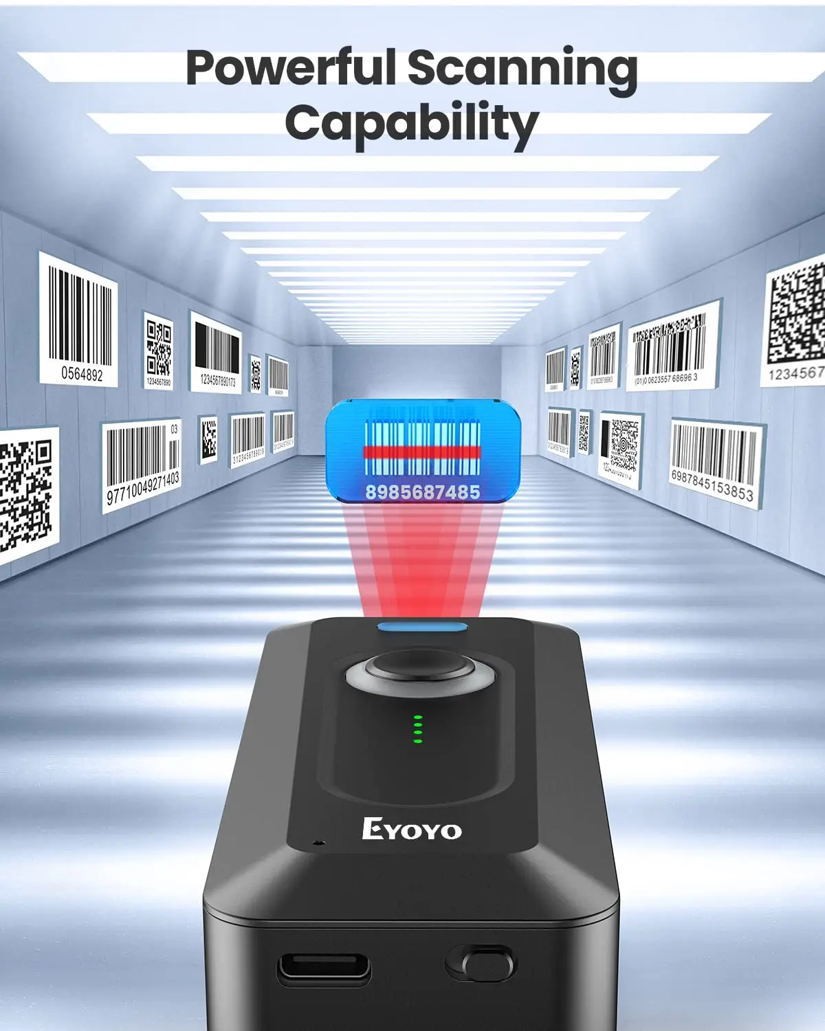 Eyoyo 2D Bluetooth Barcode Scanner Wireless with Clip 2000mAh Battery with Level Indicator, Portable Mini QR Bar Code Reader