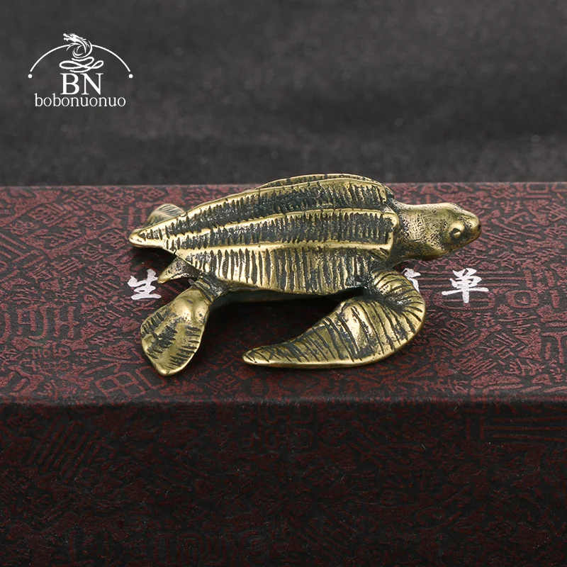 Solid Brass Sea Turtle Figurine Miniature Tea Pet Craft Desktop Small Ornament Animal Home Decoration Accessories Children Gifts