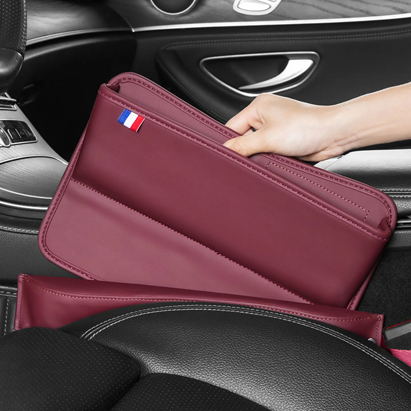 Car Seat Side Pocket PU Leather Auto Seat Slit Gap Pocket Storage Organizer Box Crevice Seat Gap Filler Car Interior Gap Plug