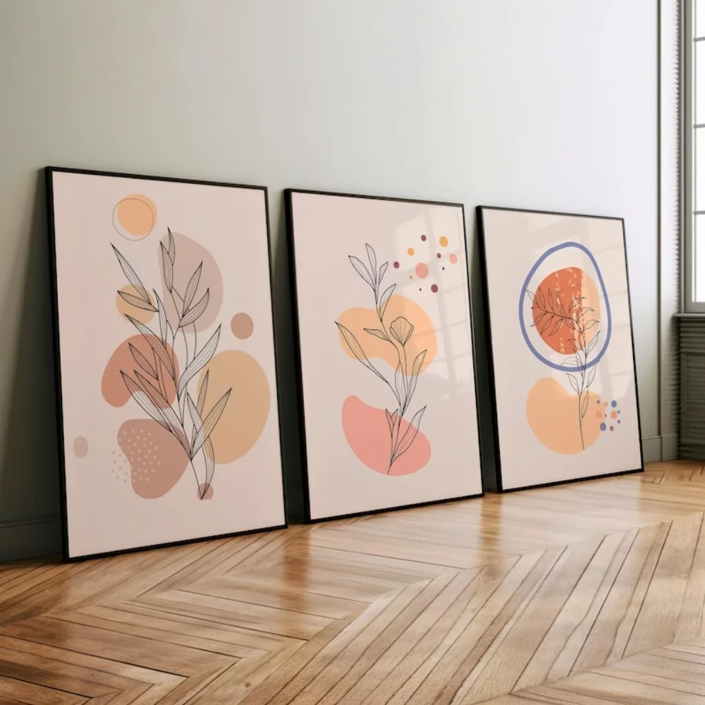 3pcs frameless Canvas Painting Collection of 3 Frameless Bohemian Plant Prints,Abstract Floral Line Art,Digital Download,Living